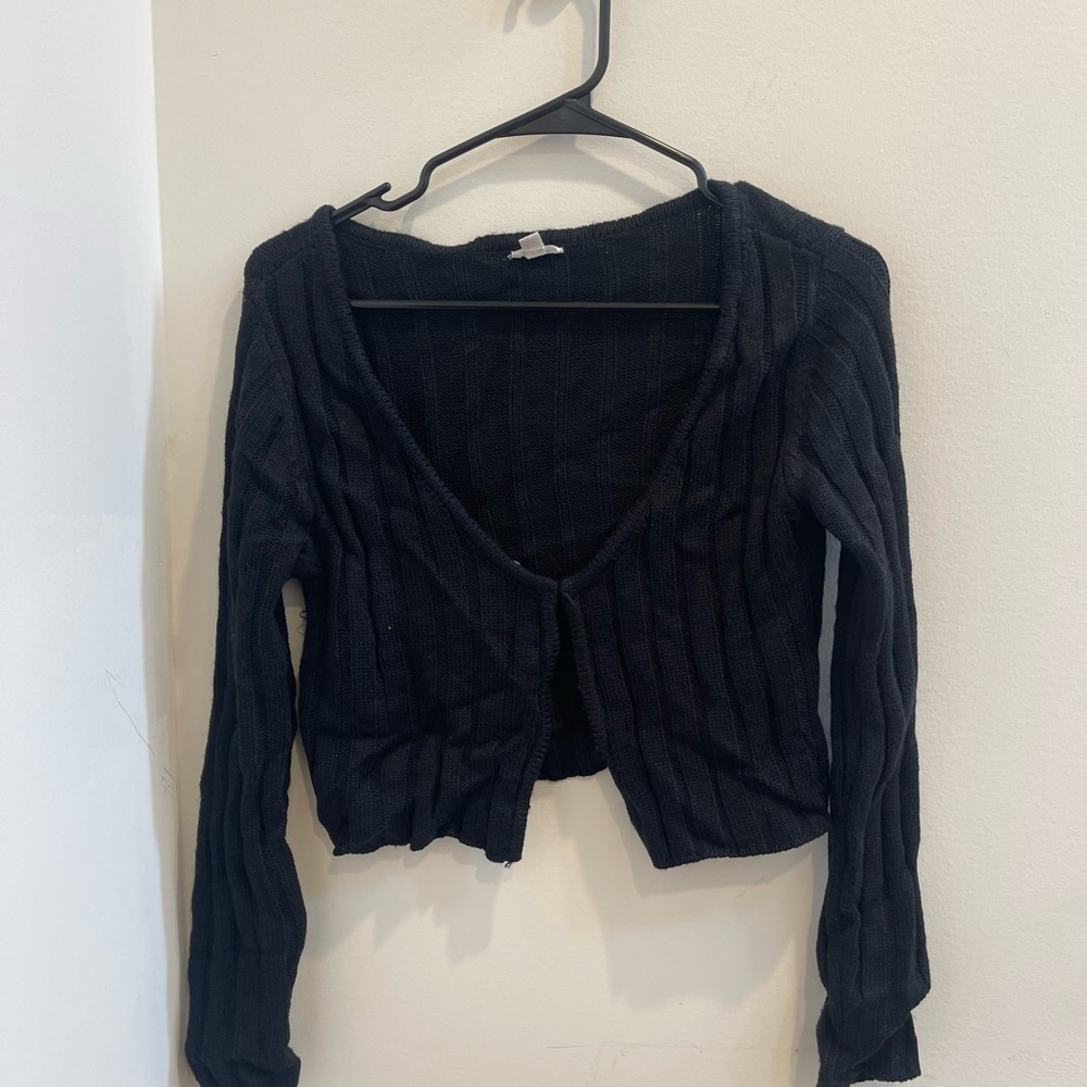 Garage Cropped Black Ribbed Sweater
